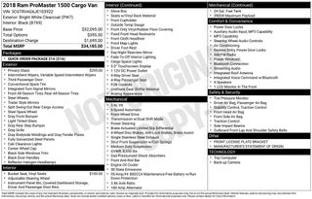 2018 Ram Promaster 1500 136 LOW